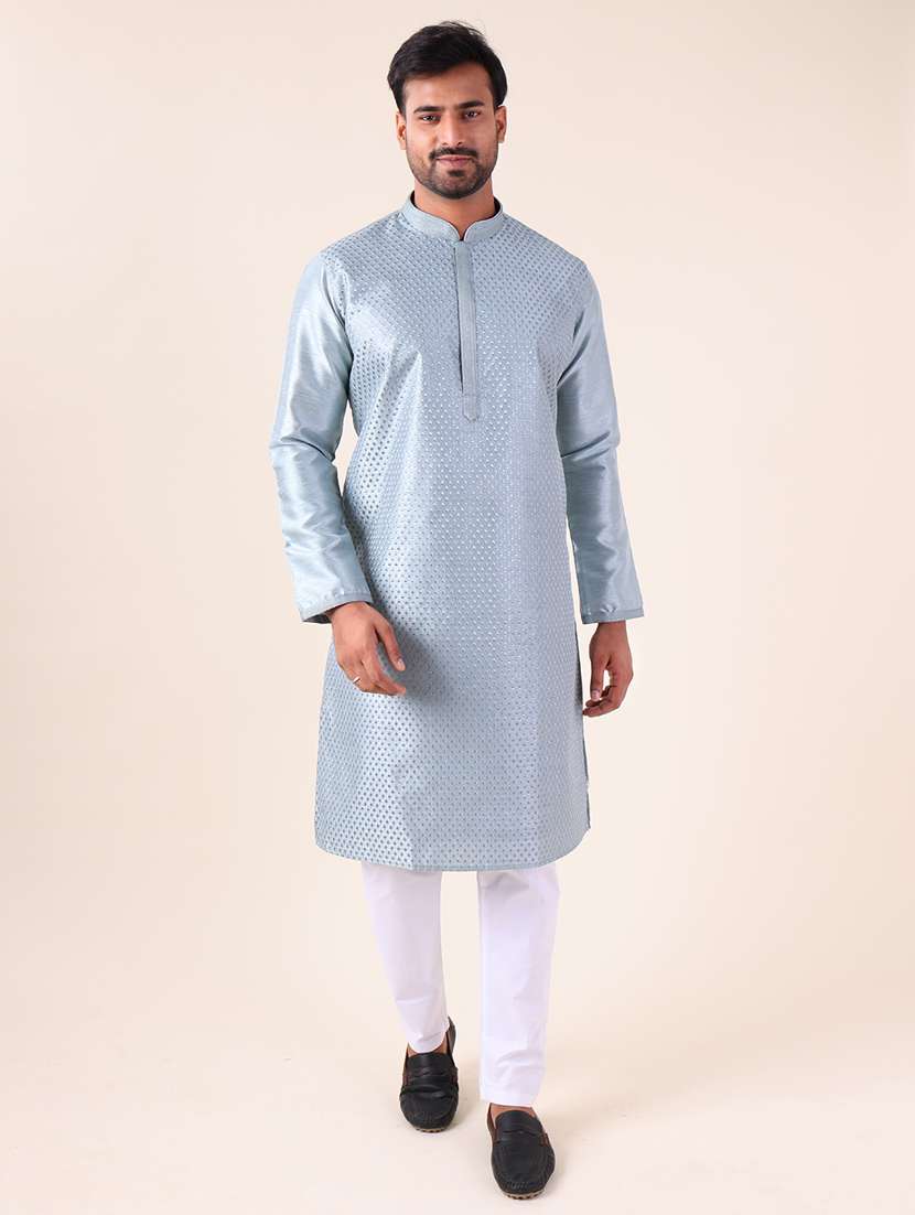 men mandarin neck kurta pyjama ethnic wear set