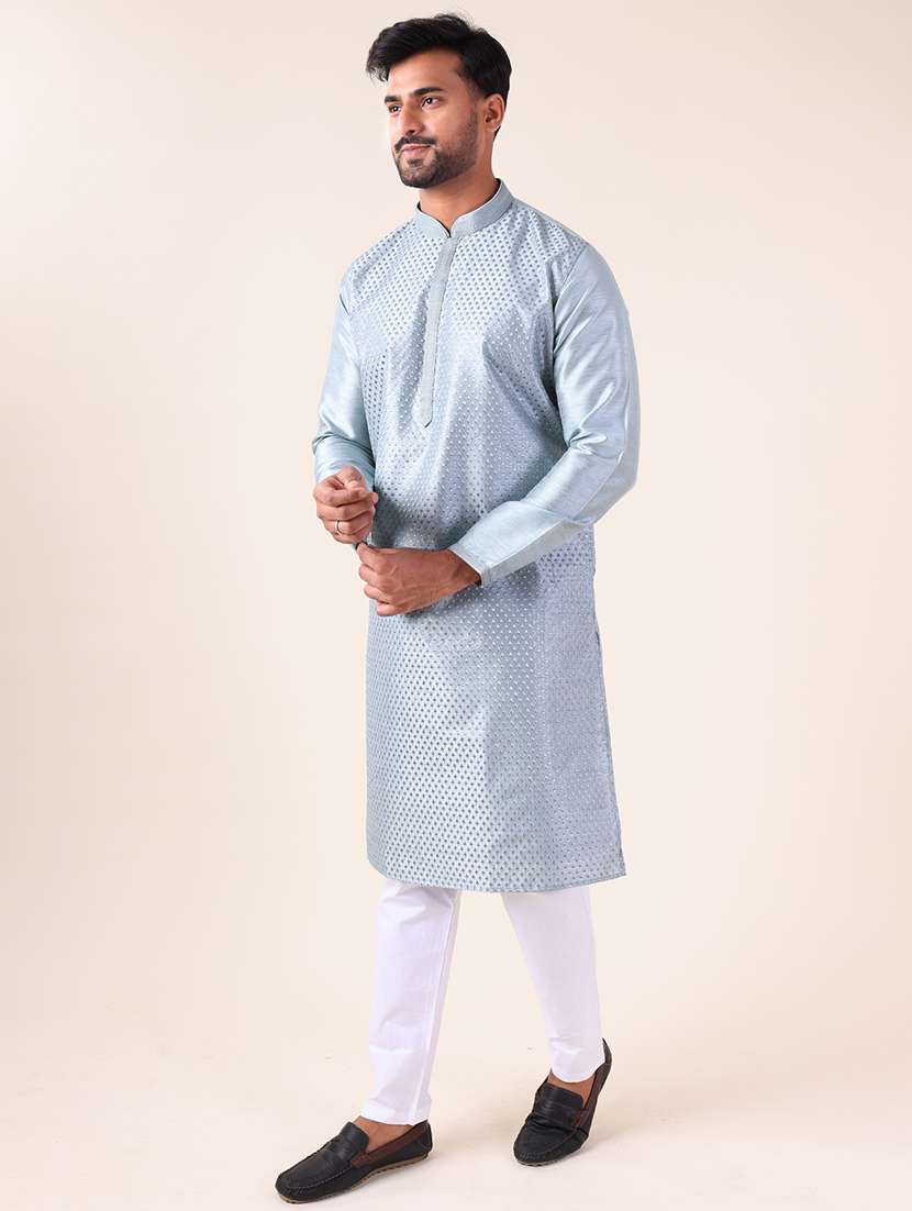 men mandarin neck kurta pyjama ethnic wear set - 22061969 -  Standard Image - 3
