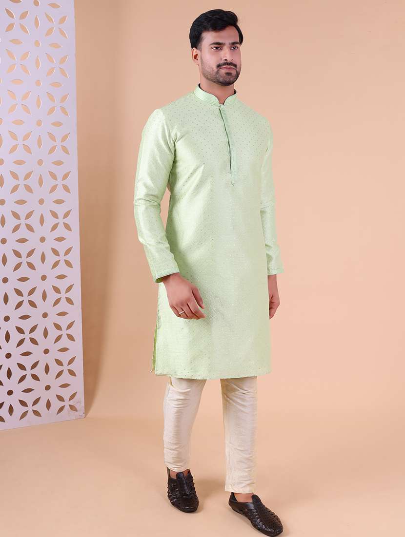 men mandarin neck kurta pyjama ethnic wear set - 22061971 - Standard Image - 3