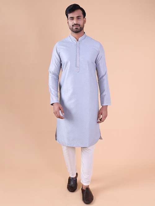 men mandarin neck kurta pyjama ethnic wear set - 22061975 - Standard Image - 0