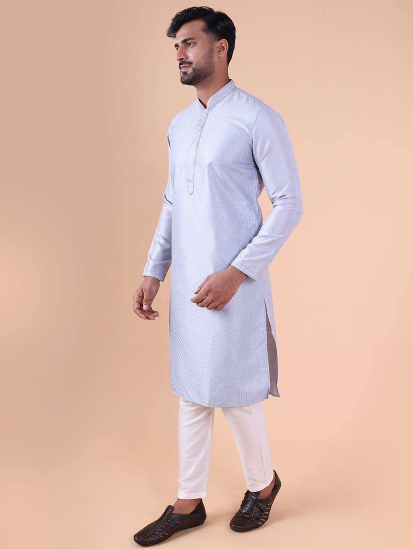 men mandarin neck kurta pyjama ethnic wear set - 22061975 - Standard Image - 3