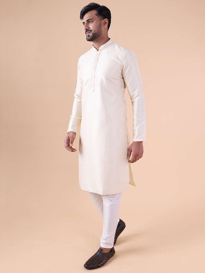 men mandarin neck kurta pyjama ethnic wear set - 22061976 -  Standard Image - 3