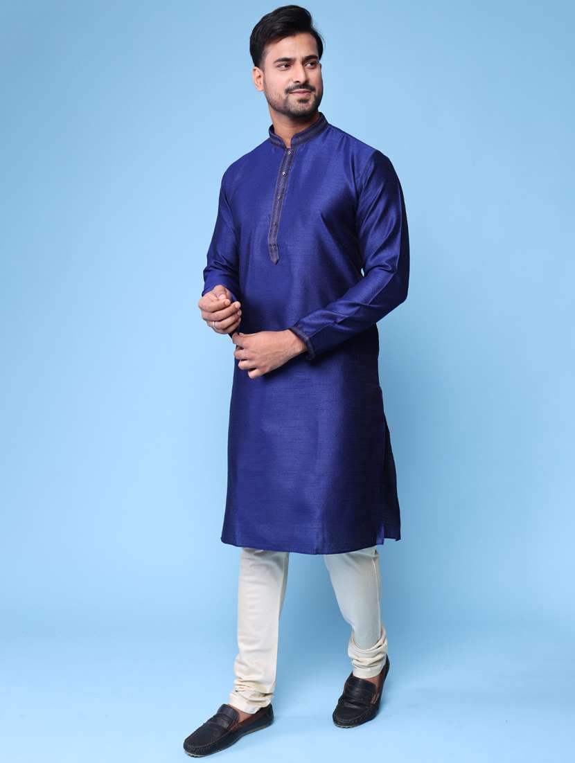 men mandarin neck kurta pyjama ethnic wear set - 22061977 - Standard Image - 3