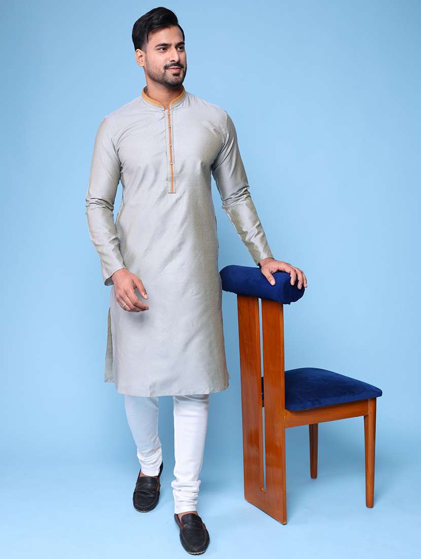 men mandarin neck kurta pyjama ethnic wear set