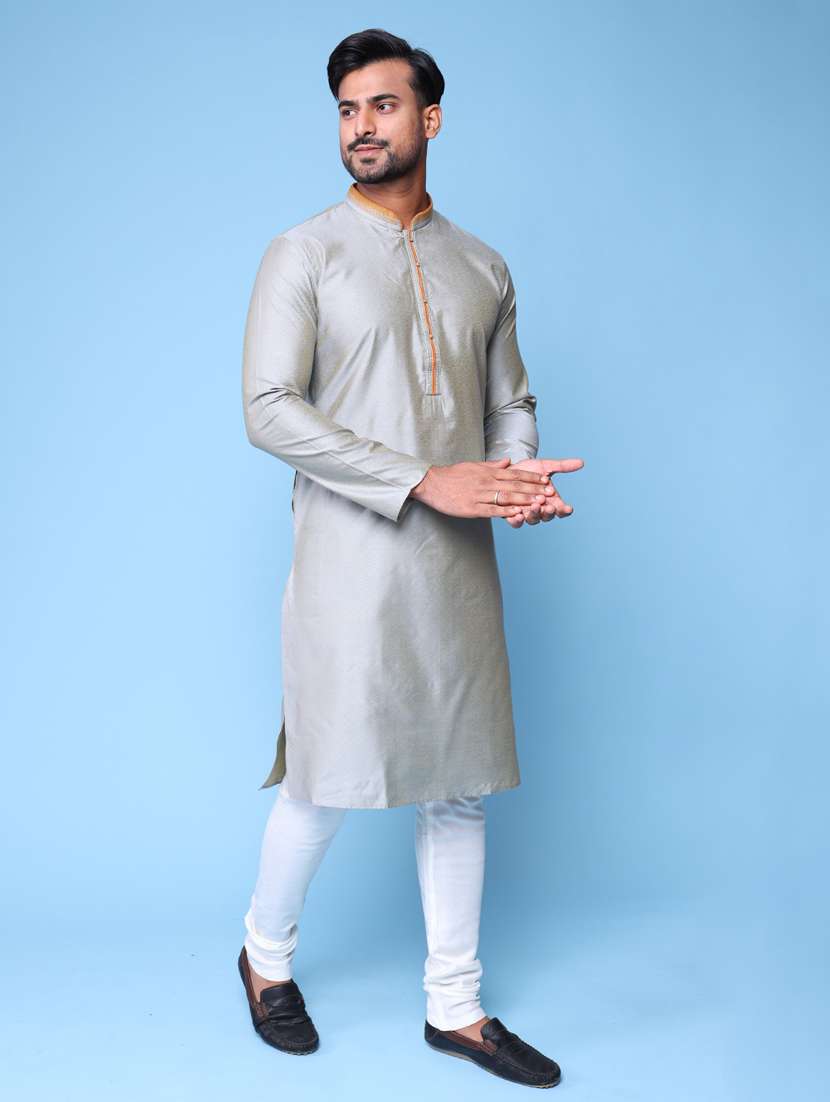 men mandarin neck kurta pyjama ethnic wear set - 22061979 - Standard Image - 3