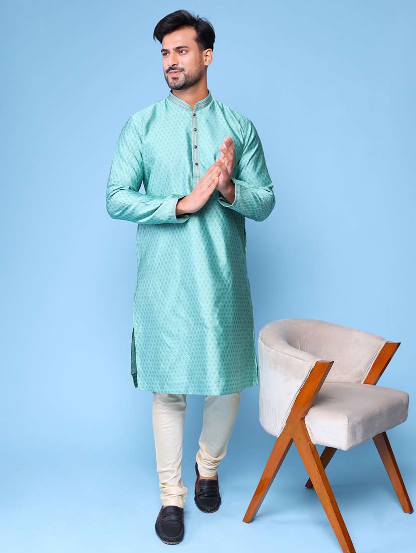 men mandarin neck kurta pyjama ethnic wear set