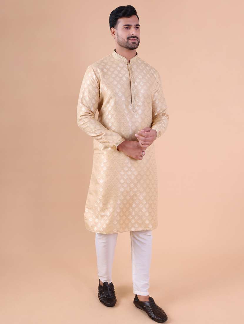 men mandarin neck kurta pyjama ethnic wear set - 22061989 -  Standard Image - 3