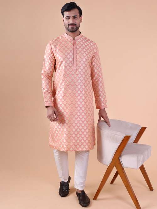 men mandarin neck kurta pyjama ethnic wear set - 22061990 -  Standard Image - 0