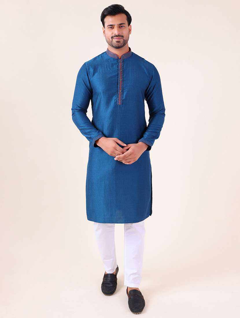 men mandarin neck kurta pyjama ethnic wear set - 22061993 -  Zoom Image - 0