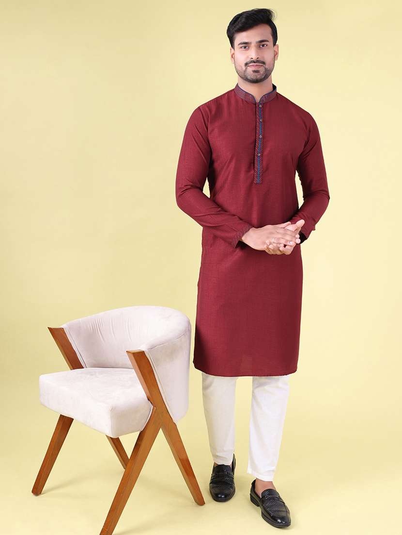 men mandarin neck kurta pyjama ethnic wear set - 22061994 - Zoom Image - 0