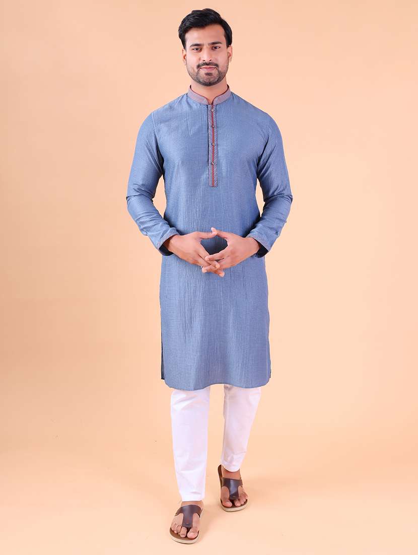 men mandarin neck kurta pyjama ethnic wear set - 22061995 - Zoom Image - 0