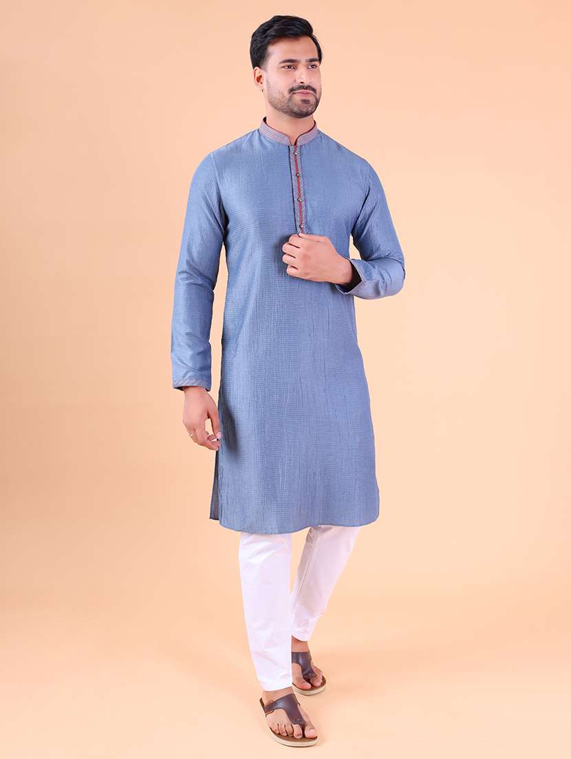 men mandarin neck kurta pyjama ethnic wear set - 22061995 - Standard Image - 3