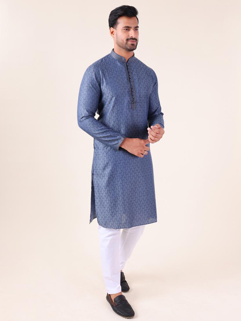 men mandarin neck kurta pyjama ethnic wear set - 22061996 - Standard Image - 3