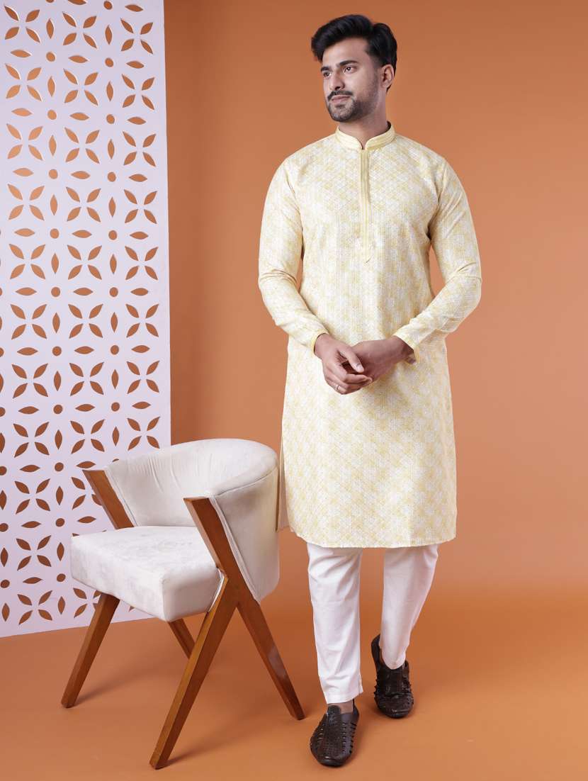 men mandarin neck kurta pyjama ethnic wear set
