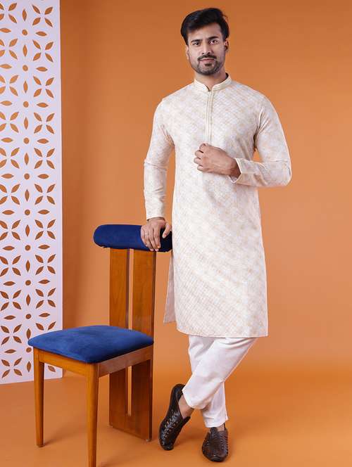 men mandarin neck kurta pyjama ethnic wear set - 22062000 -  Standard Image - 0
