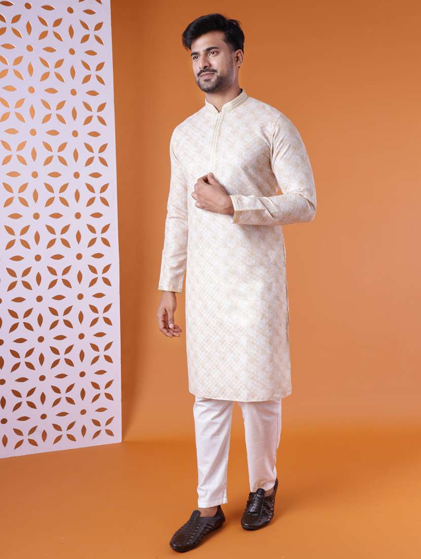 men mandarin neck kurta pyjama ethnic wear set - 22062000 -  Standard Image - 3