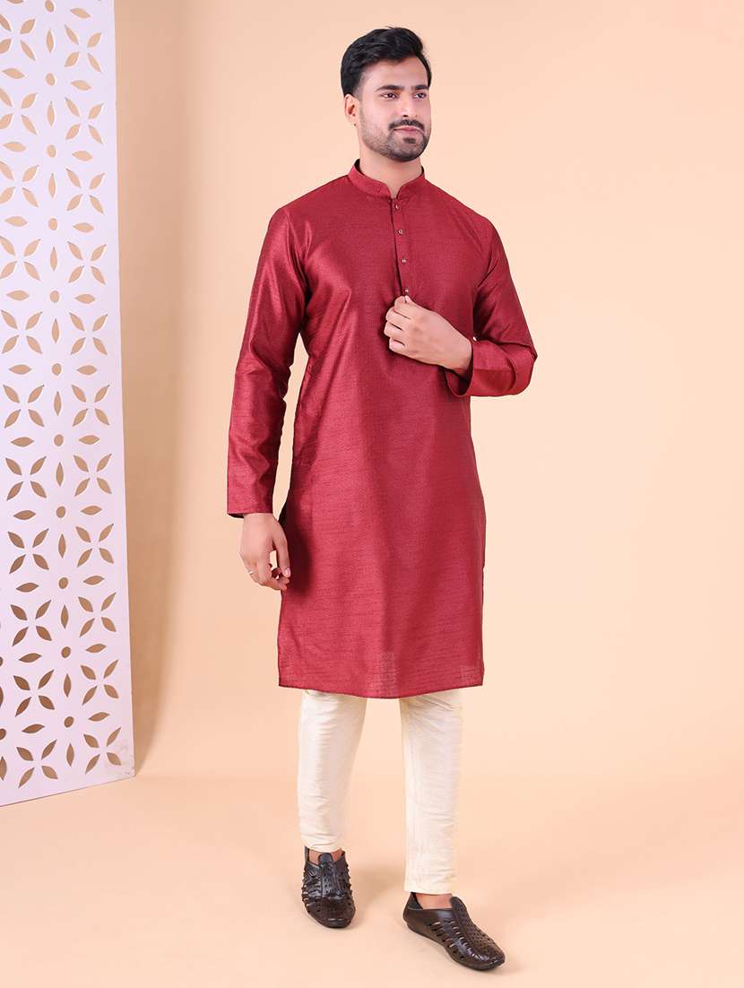 Men Mandarin Neck Kurta Pyjama Ethnic Wear Set