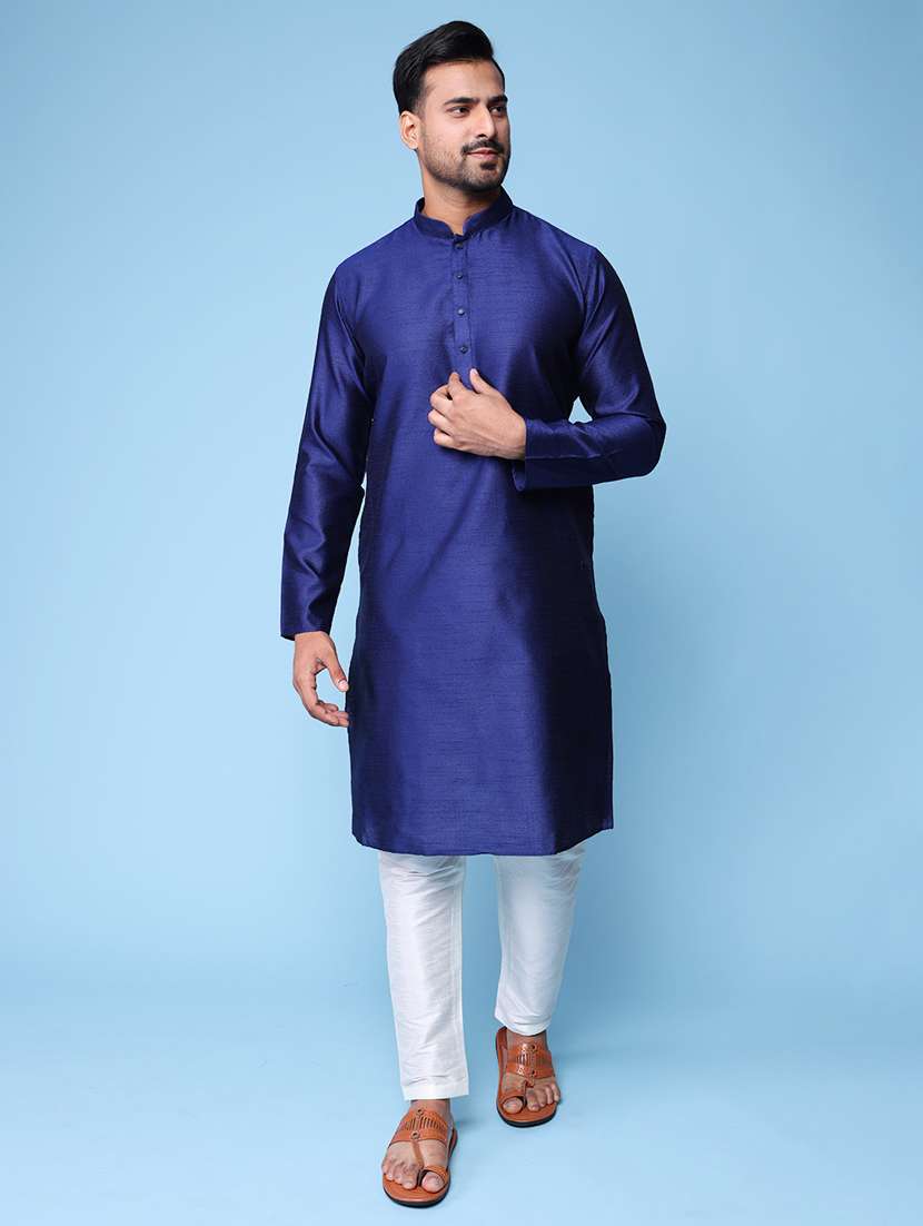Men Mandarin Neck Kurta Pyjama Ethnic Wear Set