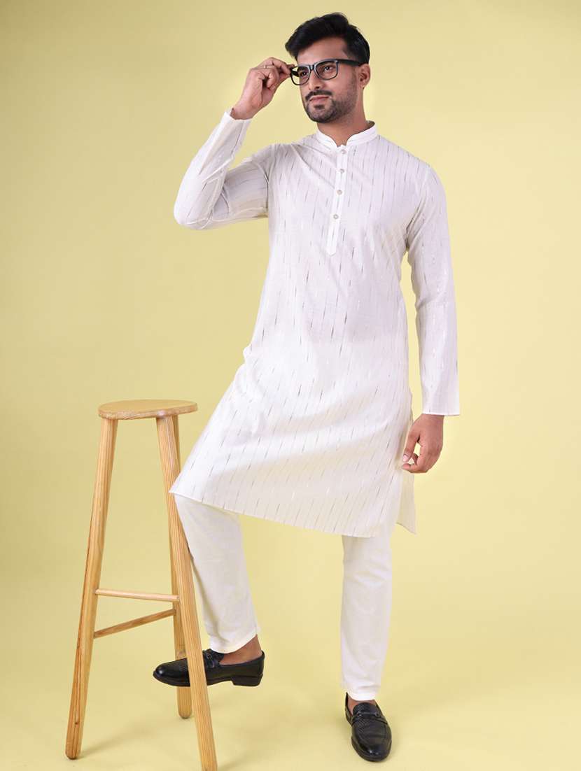 men mandarin neck kurta pyjama ethnic wear set