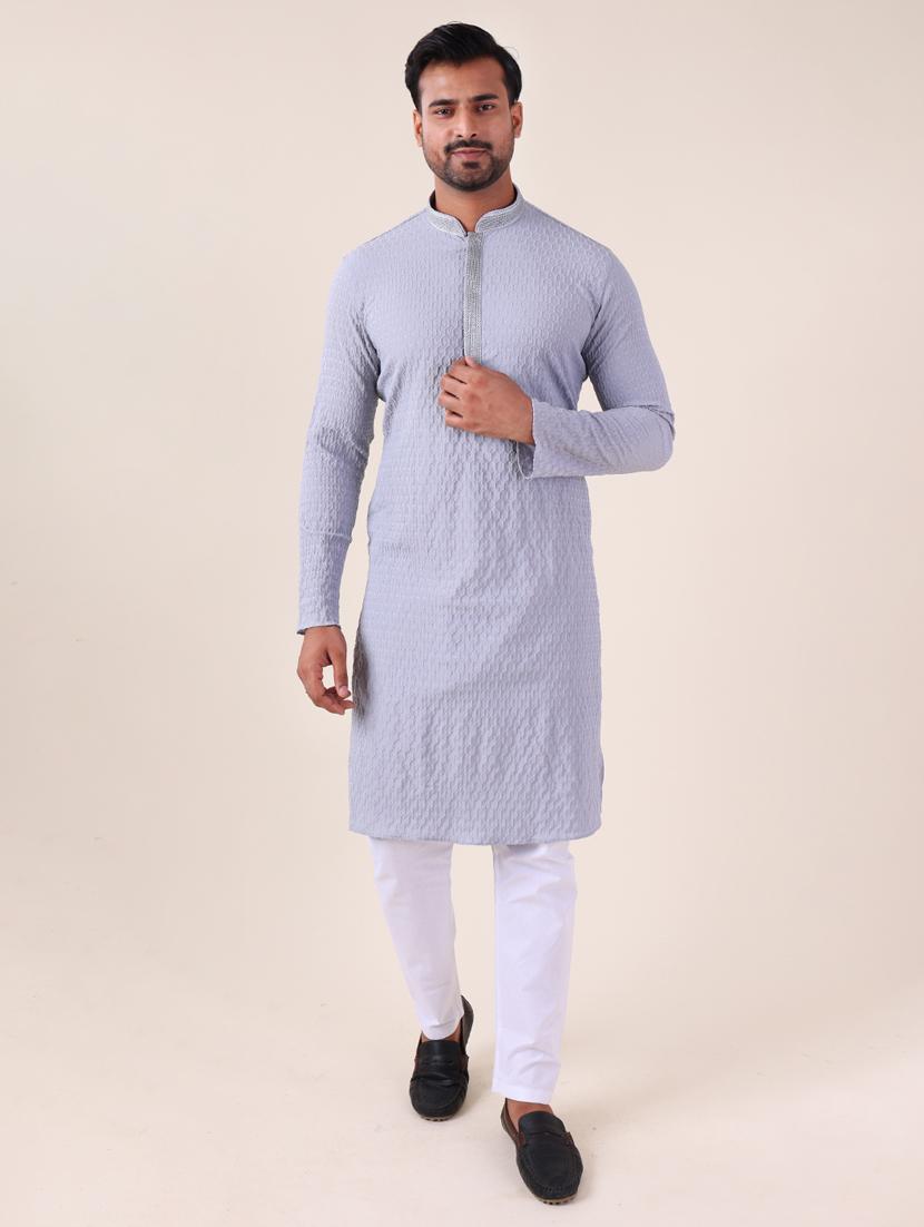 men mandarin neck kurta pyjama ethnic wear set