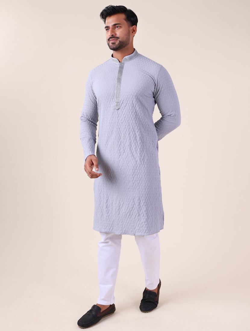 men mandarin neck kurta pyjama ethnic wear set - 22062024 - Standard Image - 3