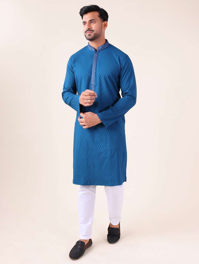 men mandarin neck kurta pyjama ethnic wear set - 22062025 - Standard Image - 3