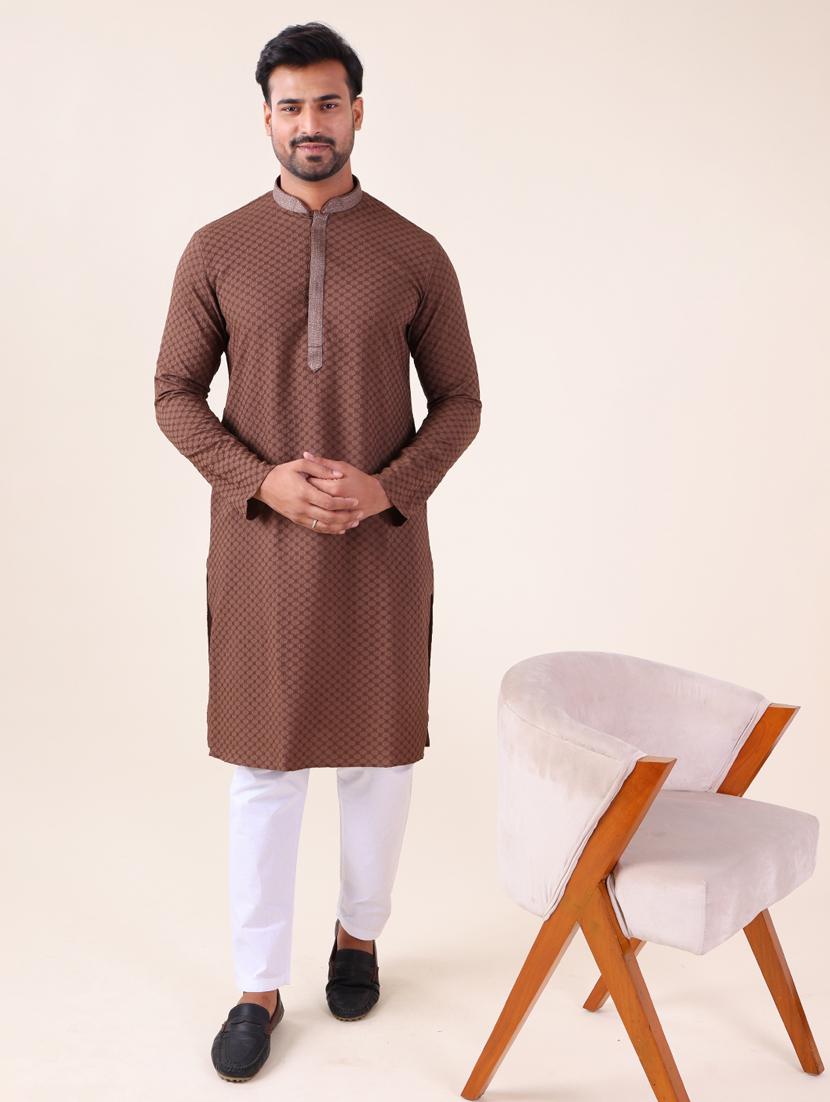 men mandarin neck kurta pyjama ethnic wear set