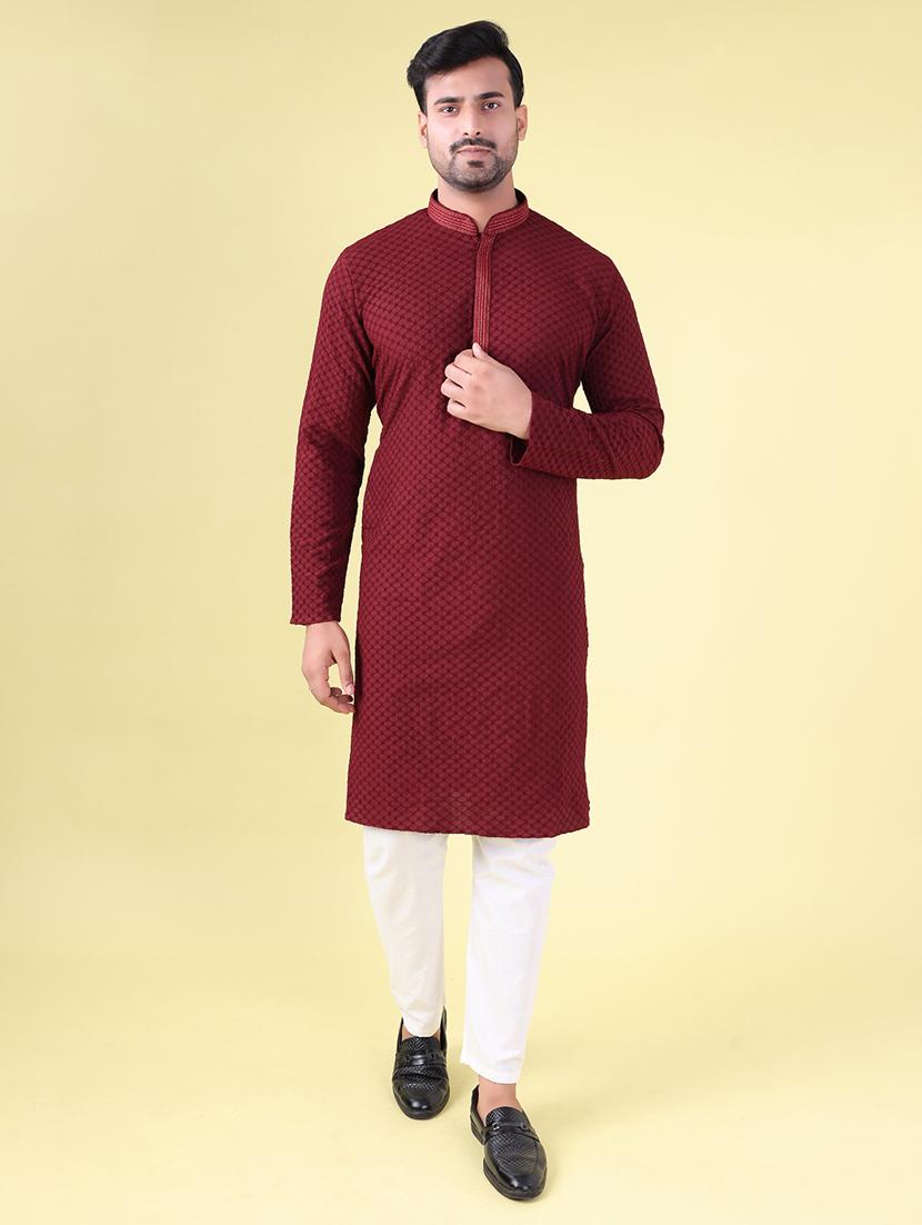 men mandarin neck kurta pyjama ethnic wear set