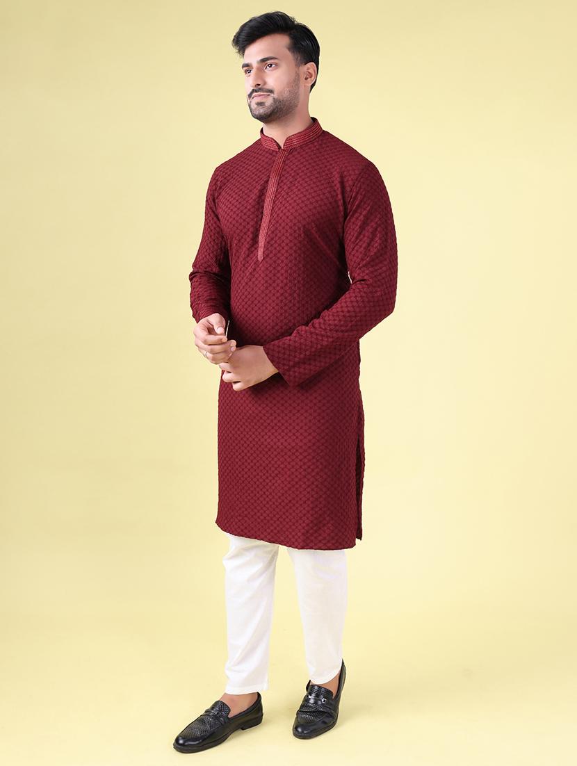 men mandarin neck kurta pyjama ethnic wear set - 22062027 - Standard Image - 3