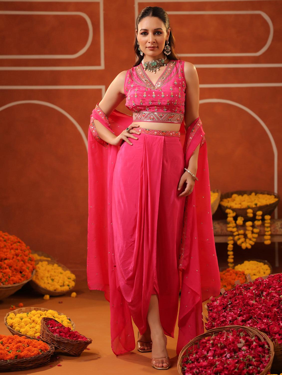 pink silk blend coord set - 22062032 - Zoom Image - 0