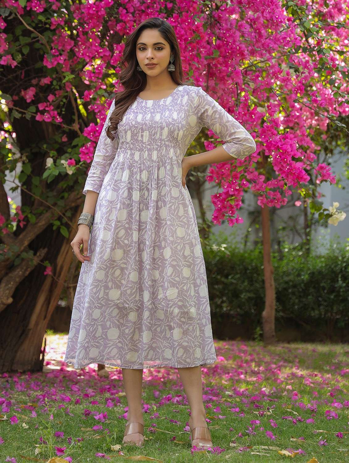 women printed round neck a-line ethnic dress - 22062035 - Zoom Image - 0