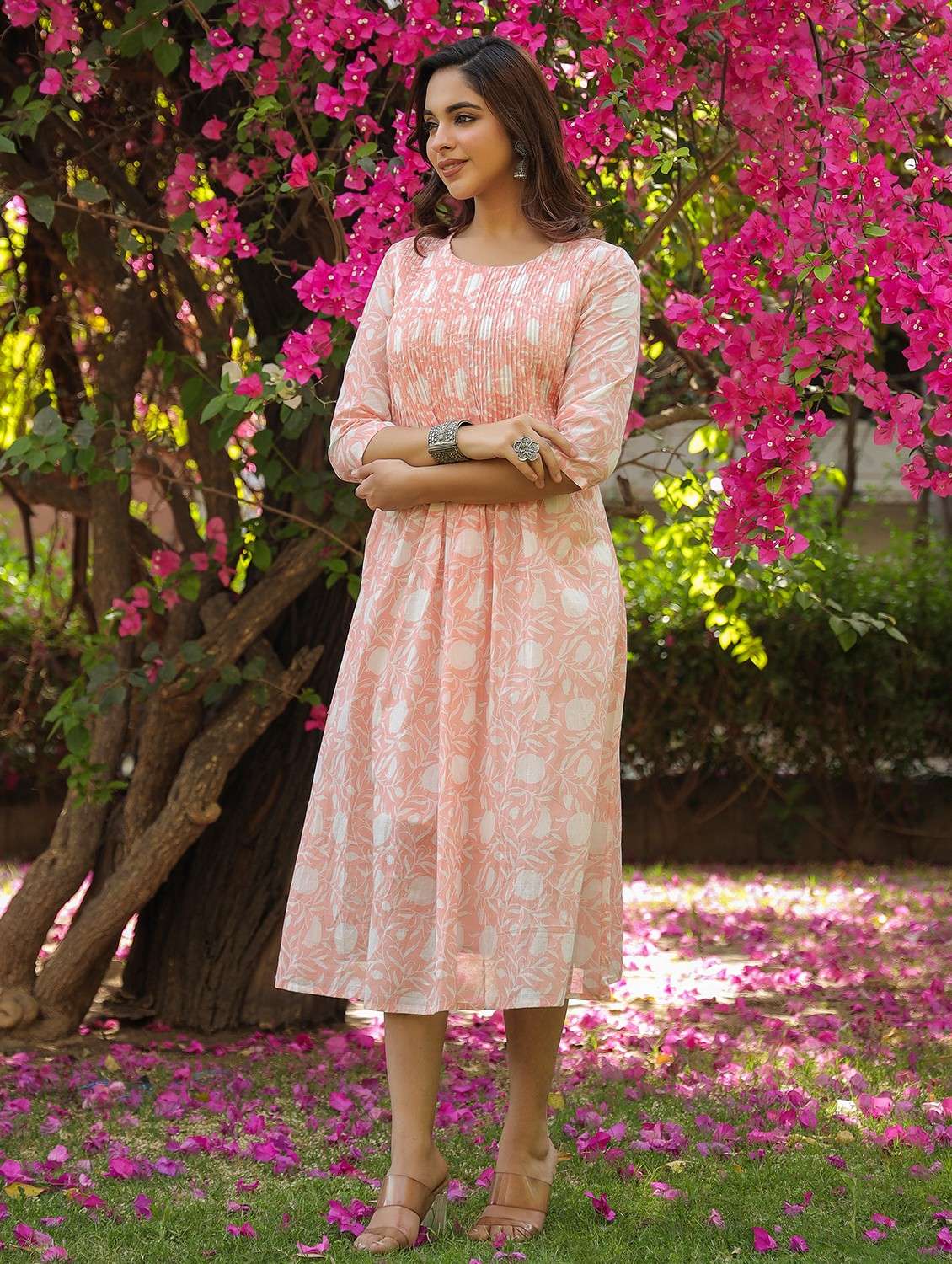 women printed round neck a-line ethnic dress - 22062036 - Zoom Image - 0