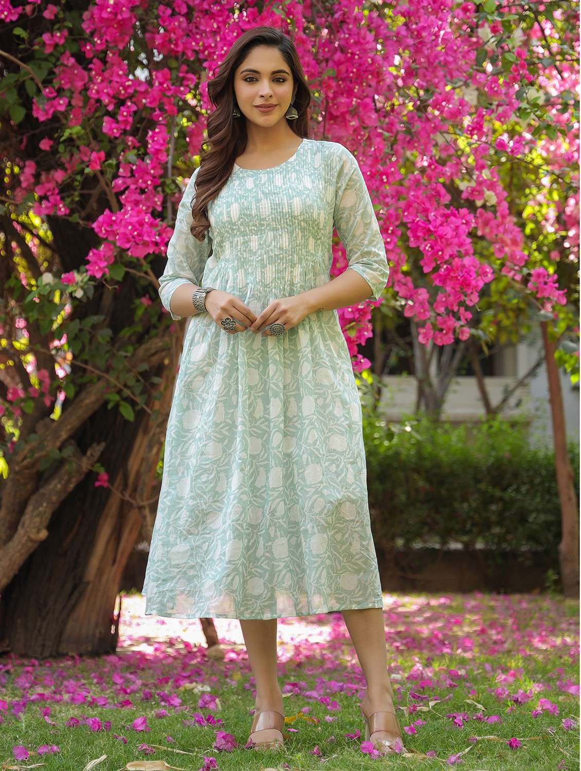 women printed round neck a-line ethnic dress - 22062037 - Zoom Image - 0