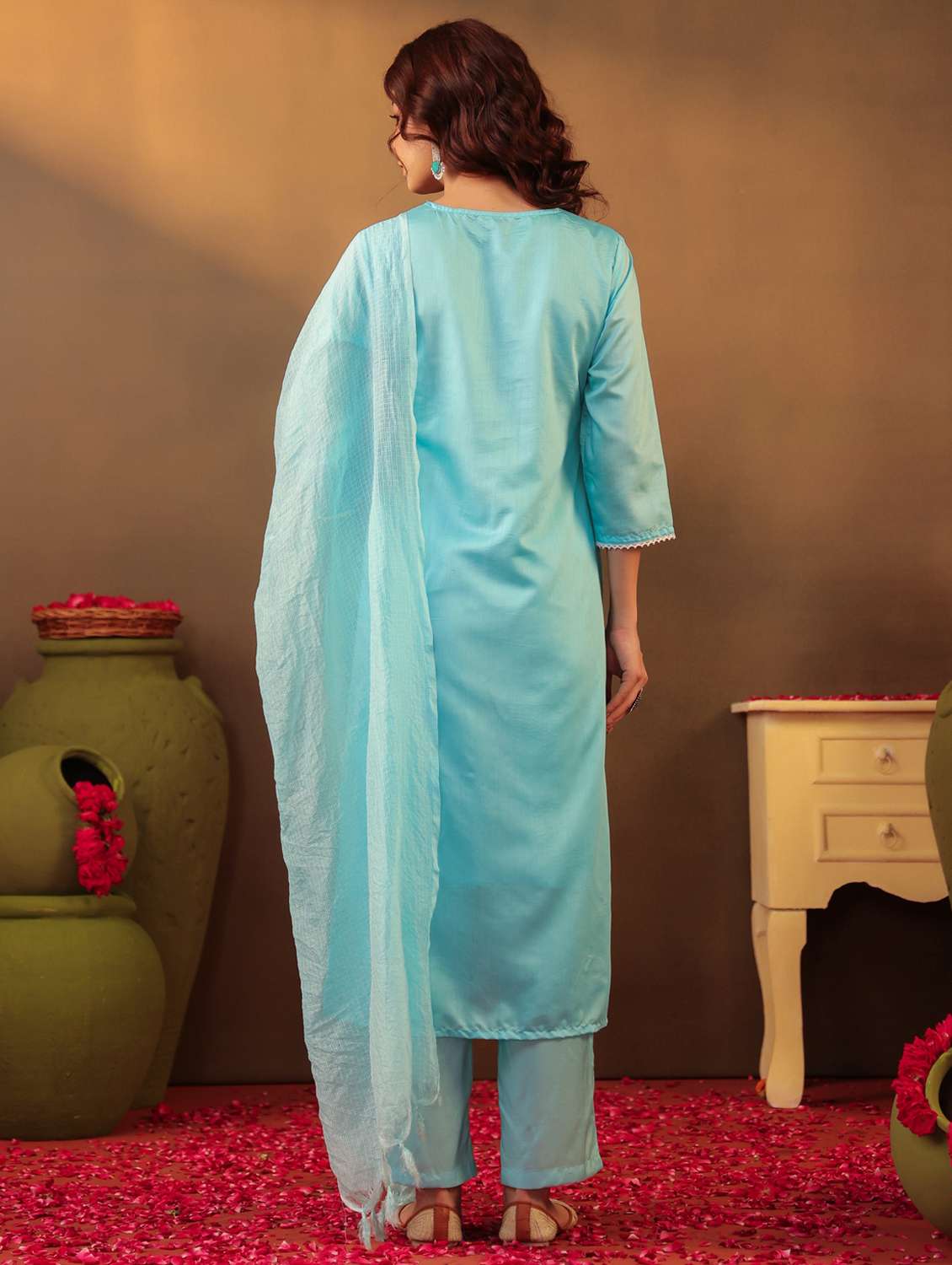 women three quarter sleeve kurta pant with dupatta set - 22062039 - Standard Image - 5