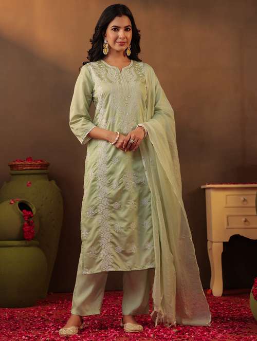 women three quarter sleeve kurta pant with dupatta set - 22062043 -  Standard Image - 0