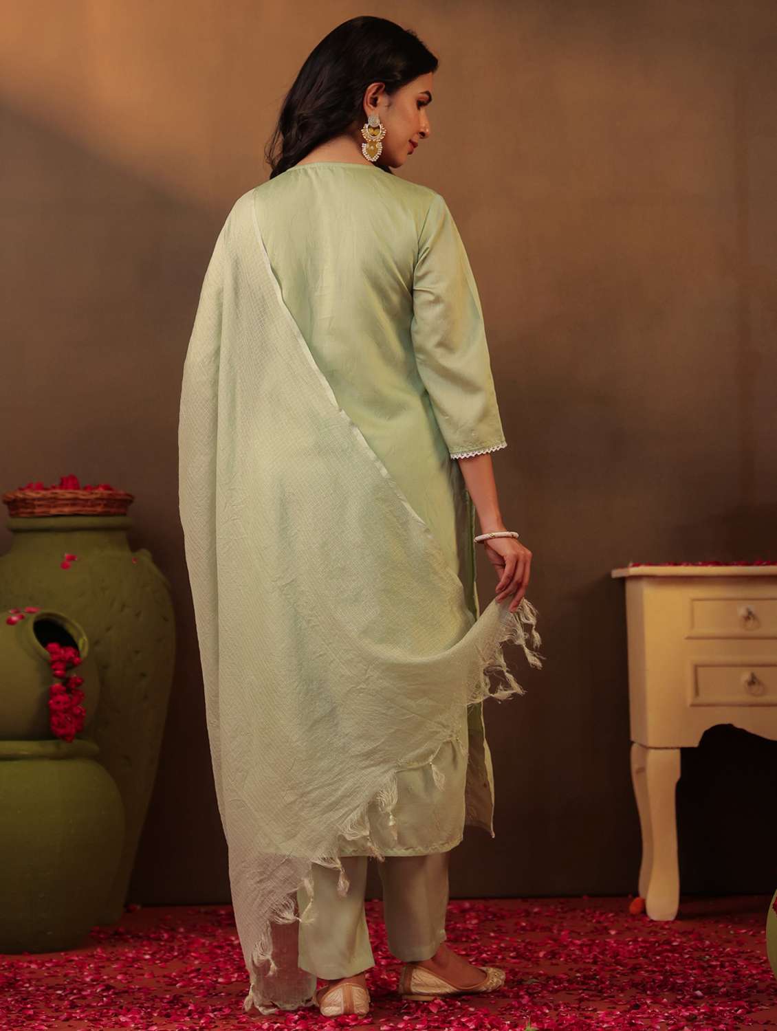 women three quarter sleeve kurta pant with dupatta set - 22062043 -  Standard Image - 3