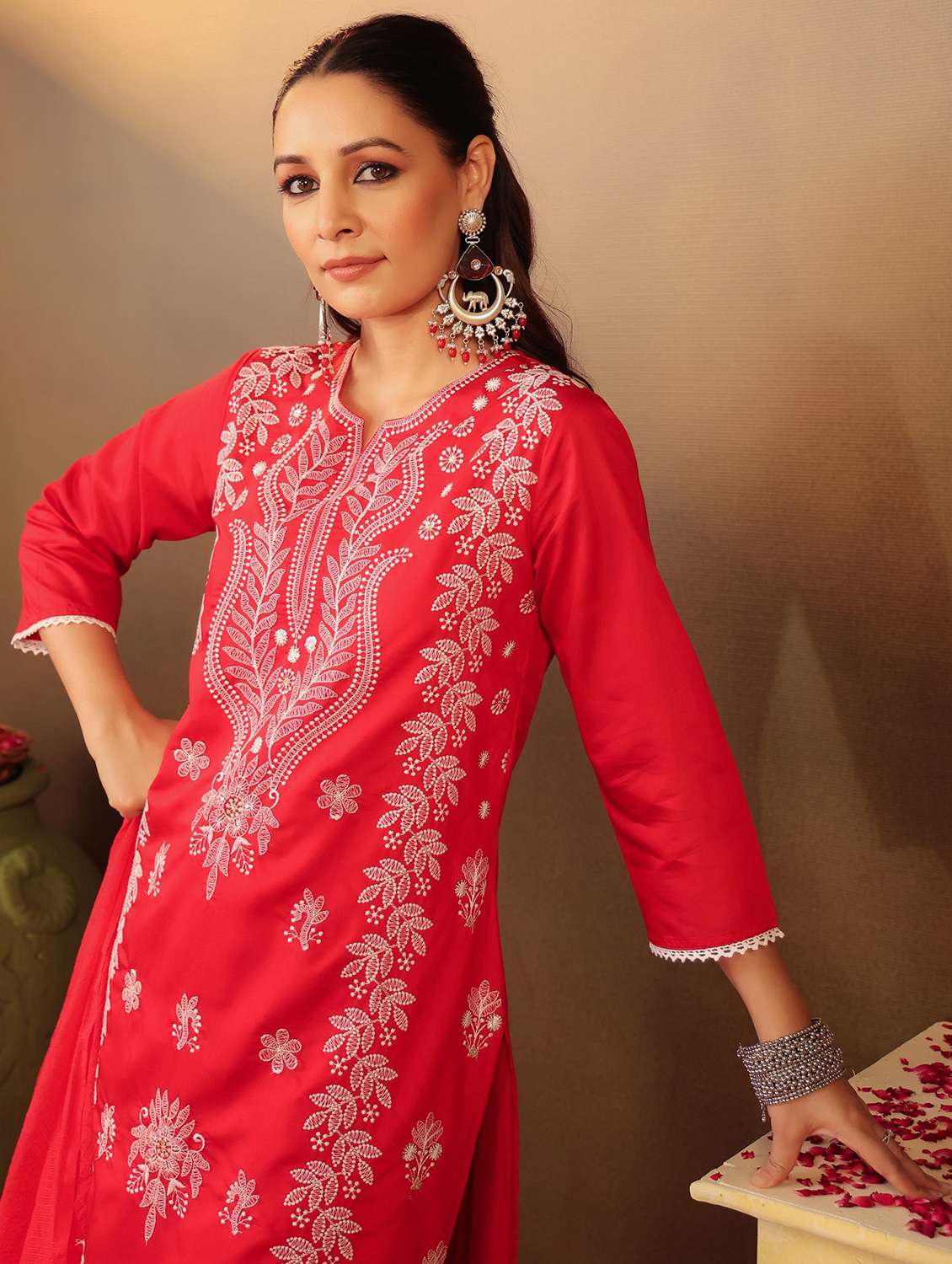 women three quarter sleeve kurta pant with dupatta set - 22062045 - Standard Image - 5
