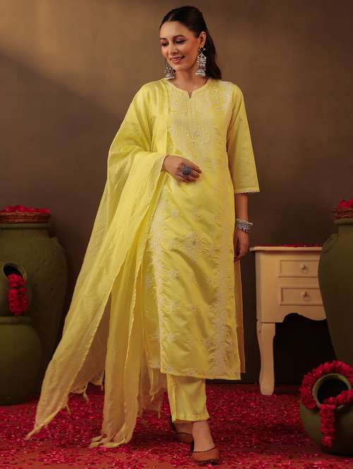 women three quarter sleeve kurta pant with dupatta set - 22062046 -  Standard Image - 0