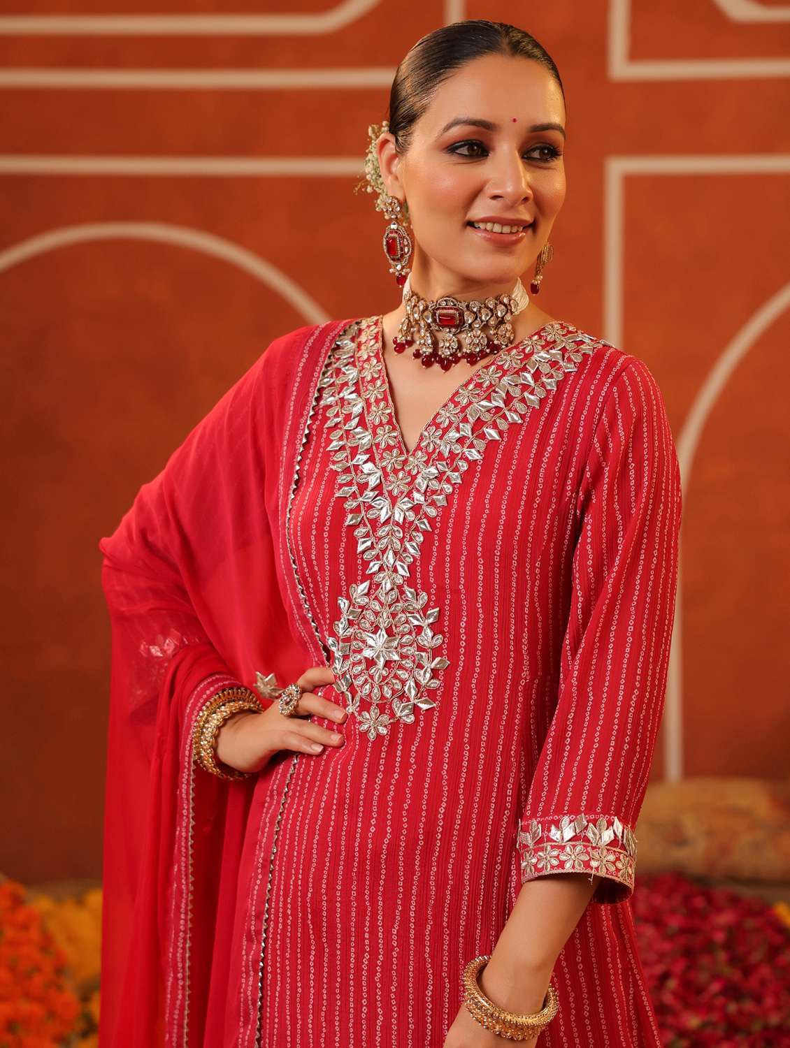 women three quarter sleeve kurta pant with dupatta set - 22062049 - Standard Image - 5