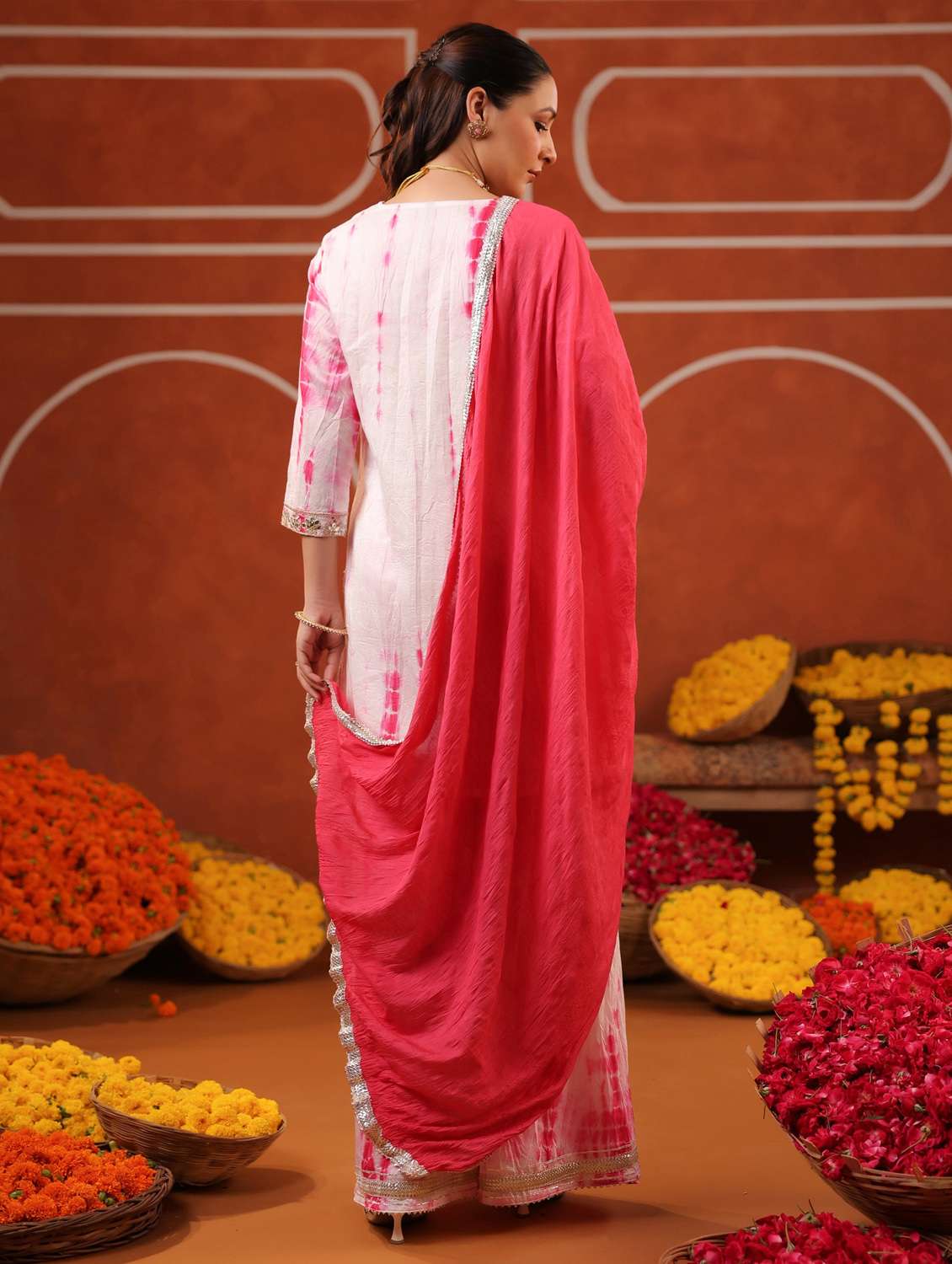 women three quarter sleeve kurta sharara with dupatta set - 22062074 - Standard Image - 3