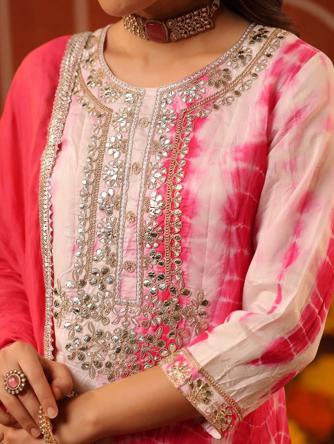 women three quarter sleeve kurta sharara with dupatta set - 22062074 - Standard Image - 5