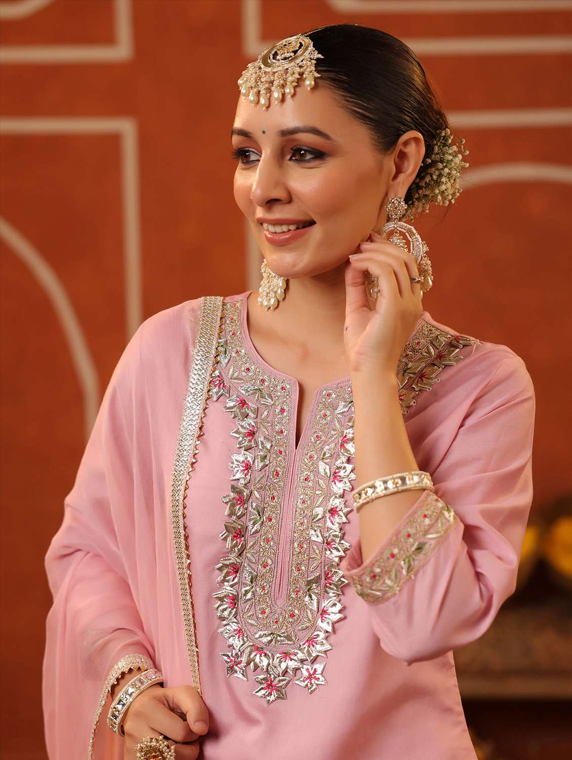 women three quarter sleeve kurta sharara with dupatta set - 22062082 - Standard Image - 5
