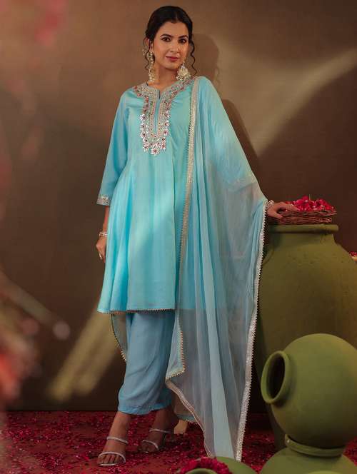 women three quarter sleeve kurta salwar with dupatta set - 22062084 -  Standard Image - 0
