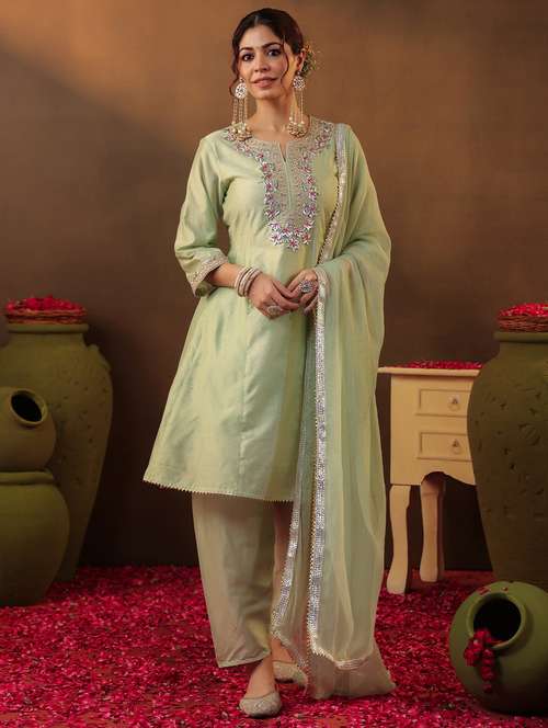 women three quarter sleeve kurta salwar with dupatta set - 22062085 -  Standard Image - 0