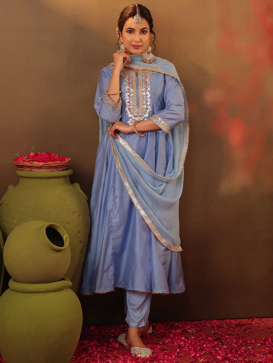 women three quarter sleeve kurta pant with dupatta set - 22062086 -  Zoom Image - 0