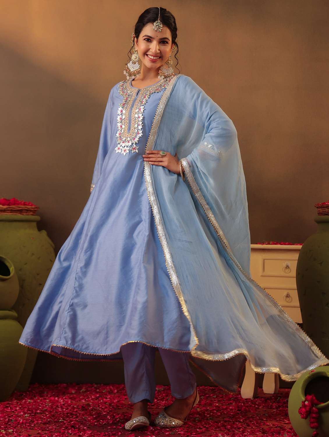 women three quarter sleeve kurta pant with dupatta set - 22062086 - Standard Image - 3