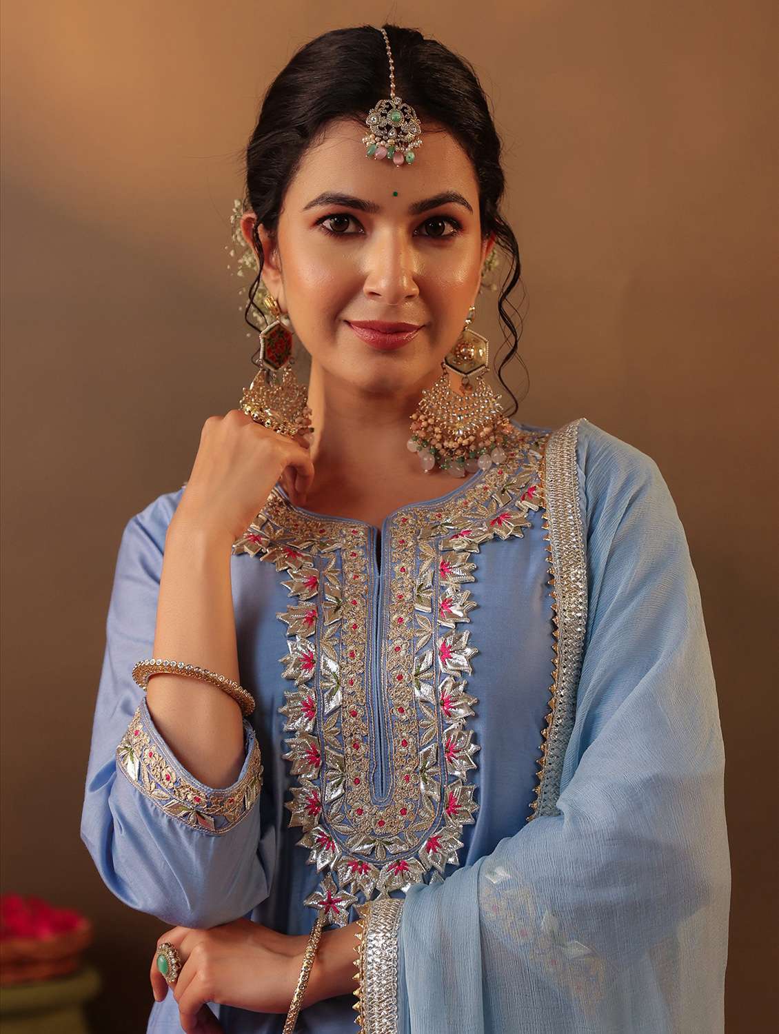 women three quarter sleeve kurta pant with dupatta set - 22062086 - Standard Image - 5