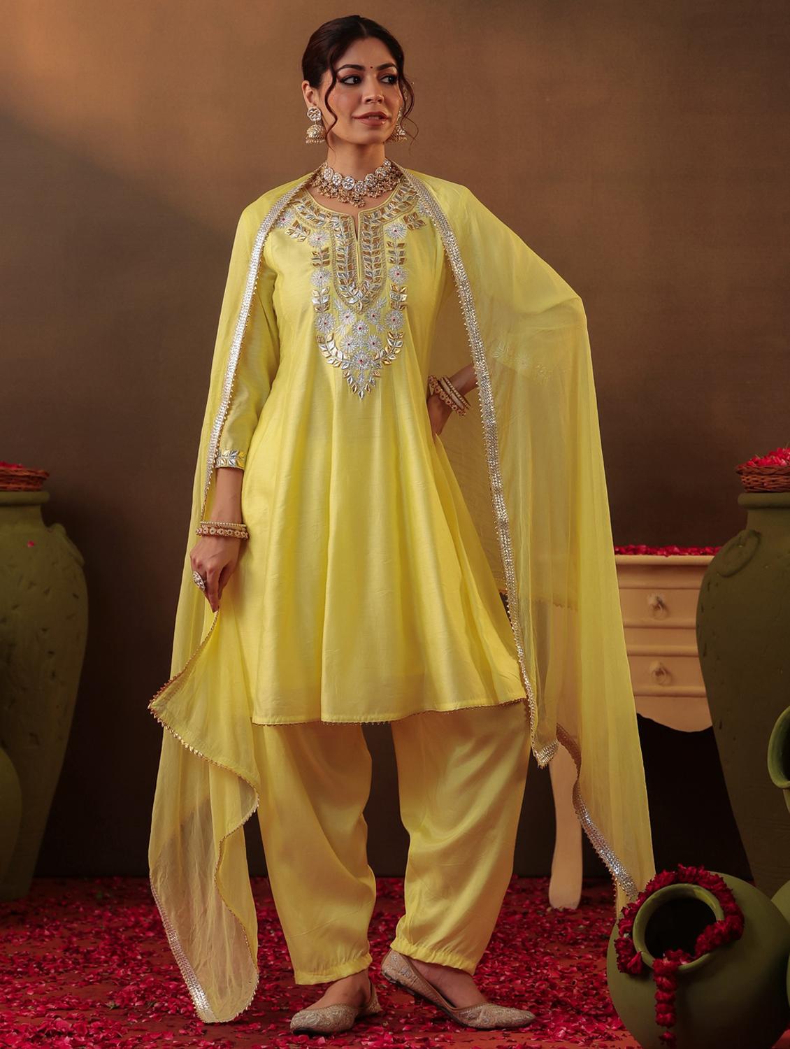 yellow silk anarkali set - 22062087 - Standard Image - 3