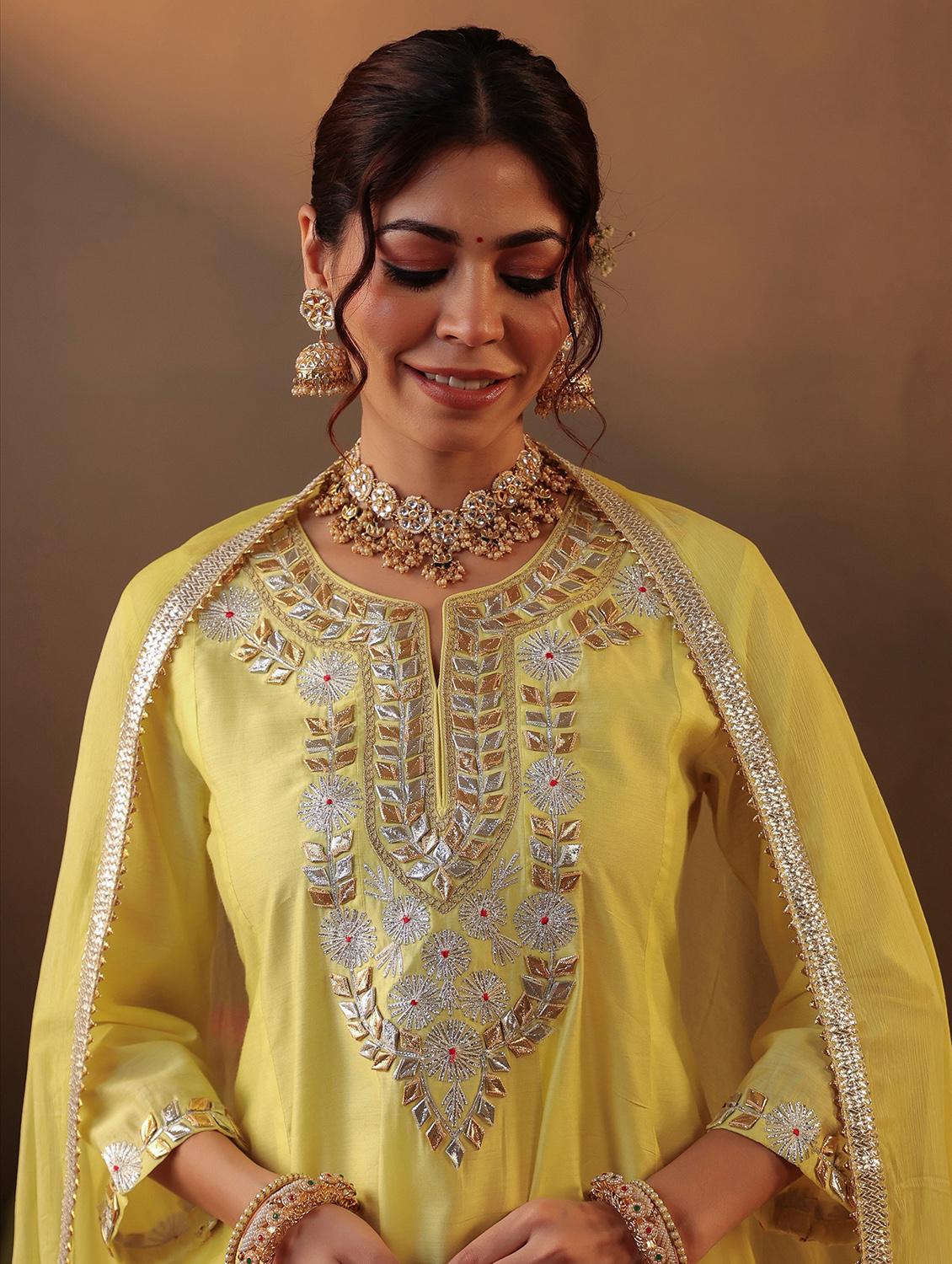 yellow silk anarkali set - 22062087 - Standard Image - 5