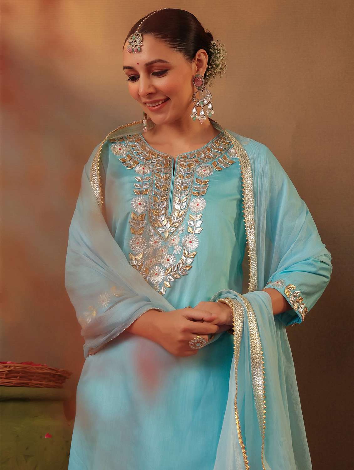 light blue silk kurta pant set - 22062093 - Standard Image - 5